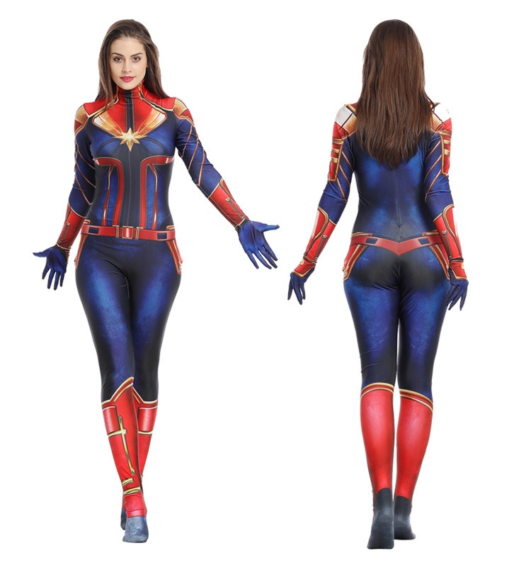 Adult Womens Captain Marvel Cosplay Costume Women Bodysuit Jumpsuit